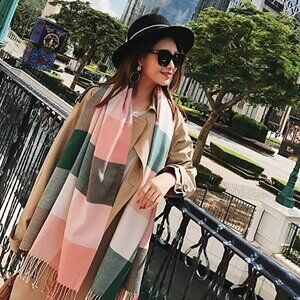 𝅺LONG Plaid Blanket Chunky Oversized Winter/Fall Warm Scarf Wrap Shawl NWT